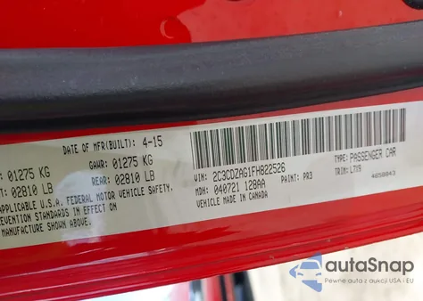 2015 Dodge Challenger Sxt z USA, uszkodzony, nr VIN 2C3CDZAG1FH822526